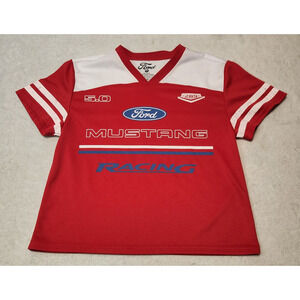 Ford 5.0 Mustang Auto Racing Team Jersey Short Sleeve Red White Men's XS
